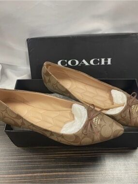 COACH Women's Signature Canvas Ballet Flats in Brown